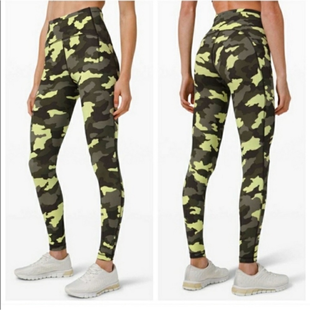 Lululemon Swift Speed HR Tight 28” Luxtreme LW5CY4S HCCG Neon Green Camo Size 2